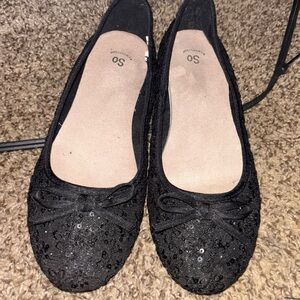 SO Black Sequin Flats with Bow